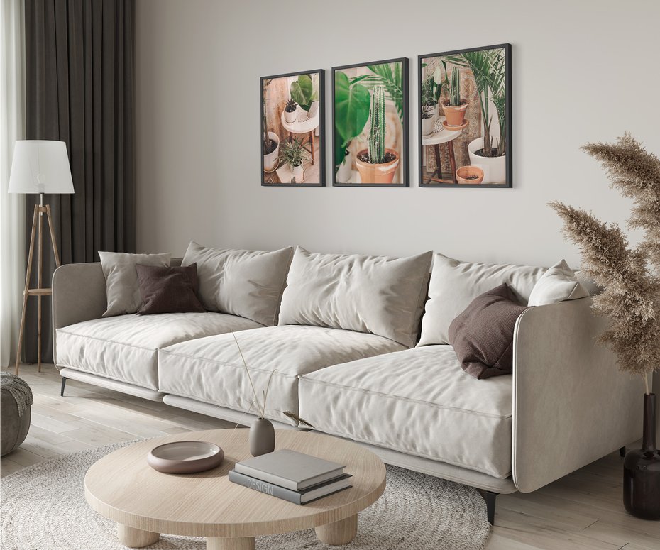 Zestaw obrazy w ramie 50x70 galeria - Kwiaty, kaktusy, w, doniczkach, boho - rama czarna