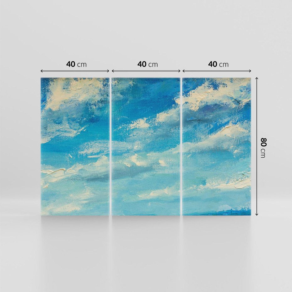 Obraz na płótnie 120x80 - Oddechy niebiańskiej materii - olejny obraz, smugi farby przypominają obłoki na błękitnym niebie