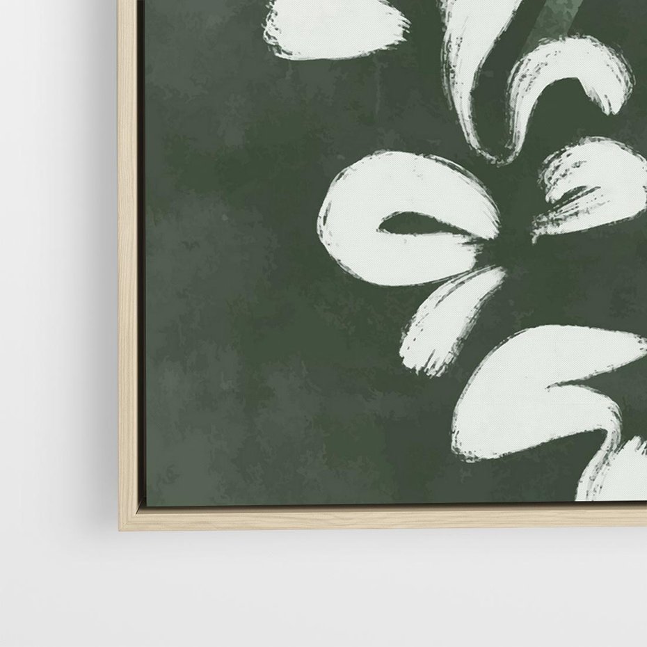 Obraz w ramie 50x50 - Rozkwitające Zielone Gałęzie - abstrakcyjne delikatne zielone linie, podobne do gałęzi kwiatów - rama drewno