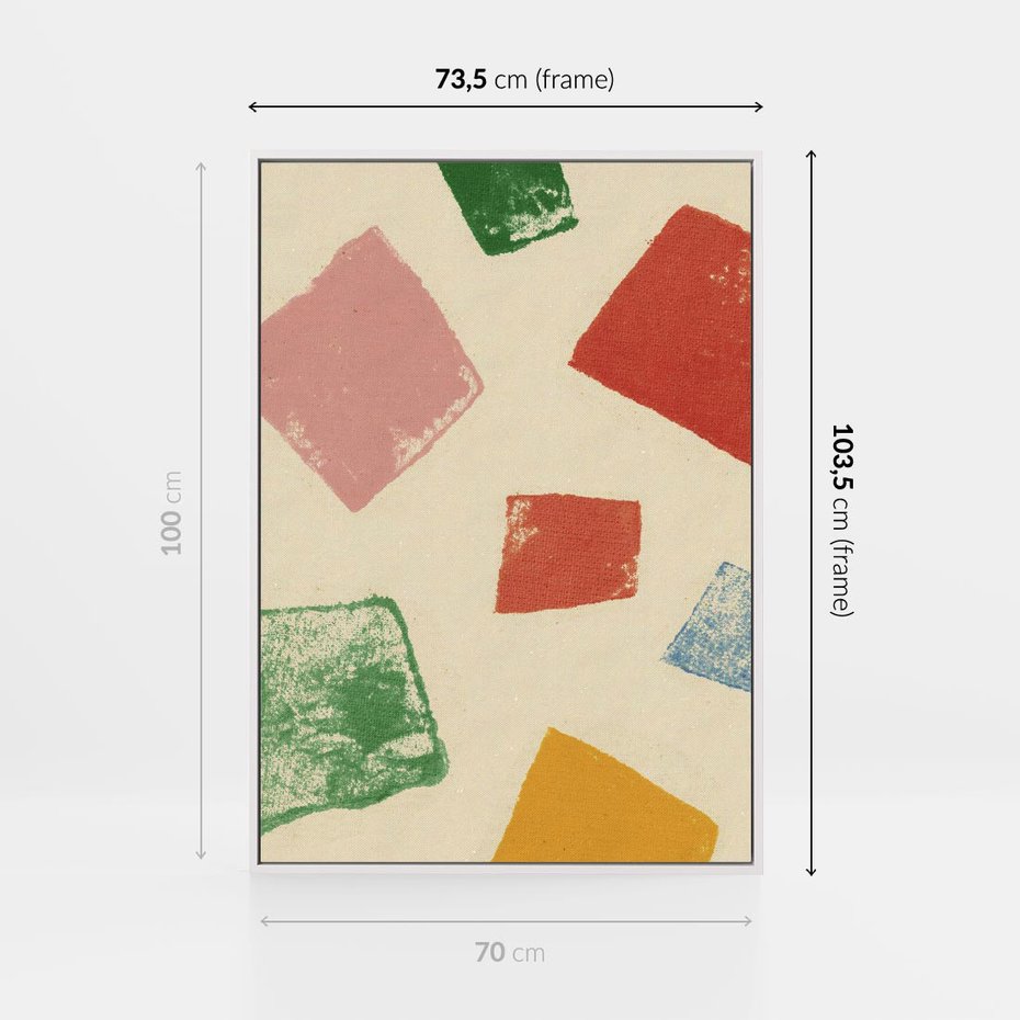 Obraz w ramie 70x100 - Tęczowe Rytmy - kolorowe tęczowe kwadraty, wesoły kolaż - rama biała