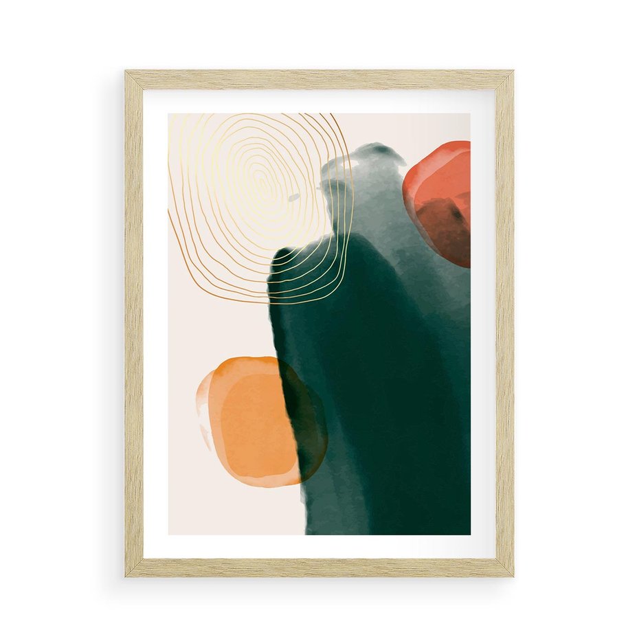 Plakat w ramie 50x70 - Modernistyczne Spektrum - abstrakcyjna granatowa plama, akwarela - rama drewno