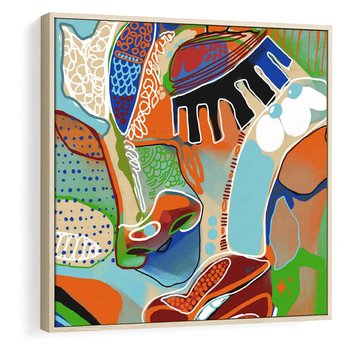 Obraz w ramie 80x80 - Wibracje Kształtów - abstrakcyjny portret kobiety, twarz - rama drewno