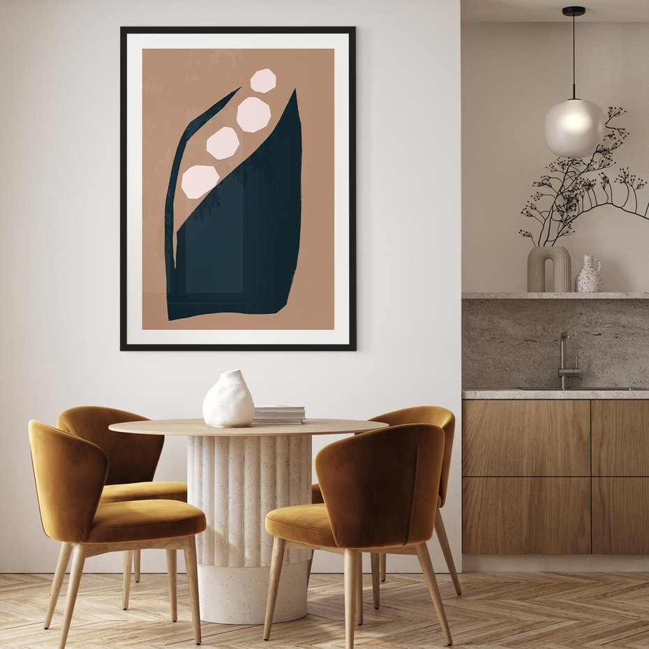 Plakat w ramie 30x40 - Wnętrza Boho Serca - abstrakcyjny obraz, plakat - rama czarna