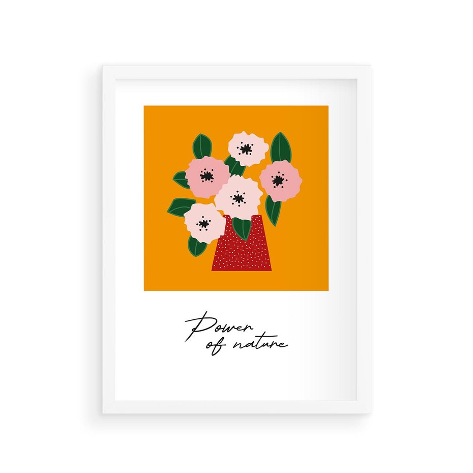 Plakat w ramie 30x40 - Abstrakcyjna Kreska - kwiaty w wazonie, abstrakcja - rama biała