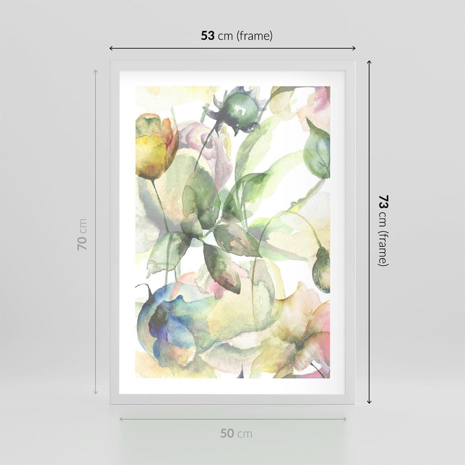 Plakat w ramie 50x70 - Delikatne Kolory - akwarelowe, kwiaty - rama biała