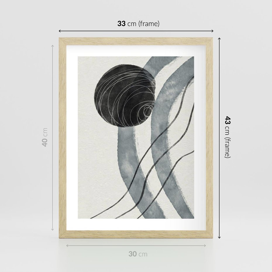 Plakat w ramie 30x40 - Abstrakcyjne Kształty w Szarościach - abstrakcja, akwarelowe plamy - rama drewno