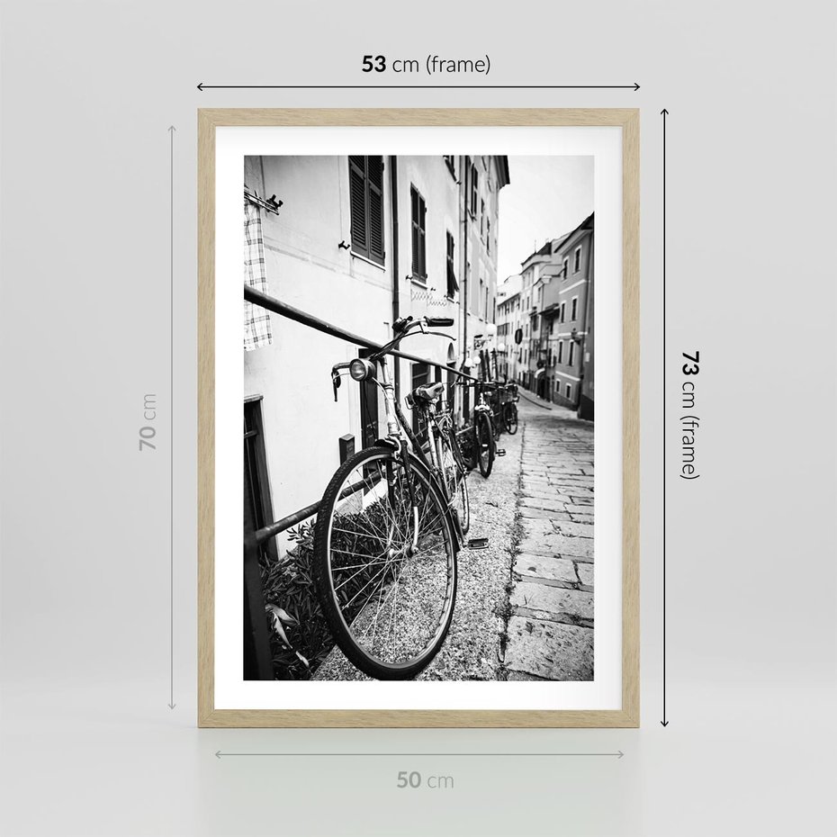 Plakat w ramie 50x70 - Rower w Kontraście - rower, czarno - rama drewno
