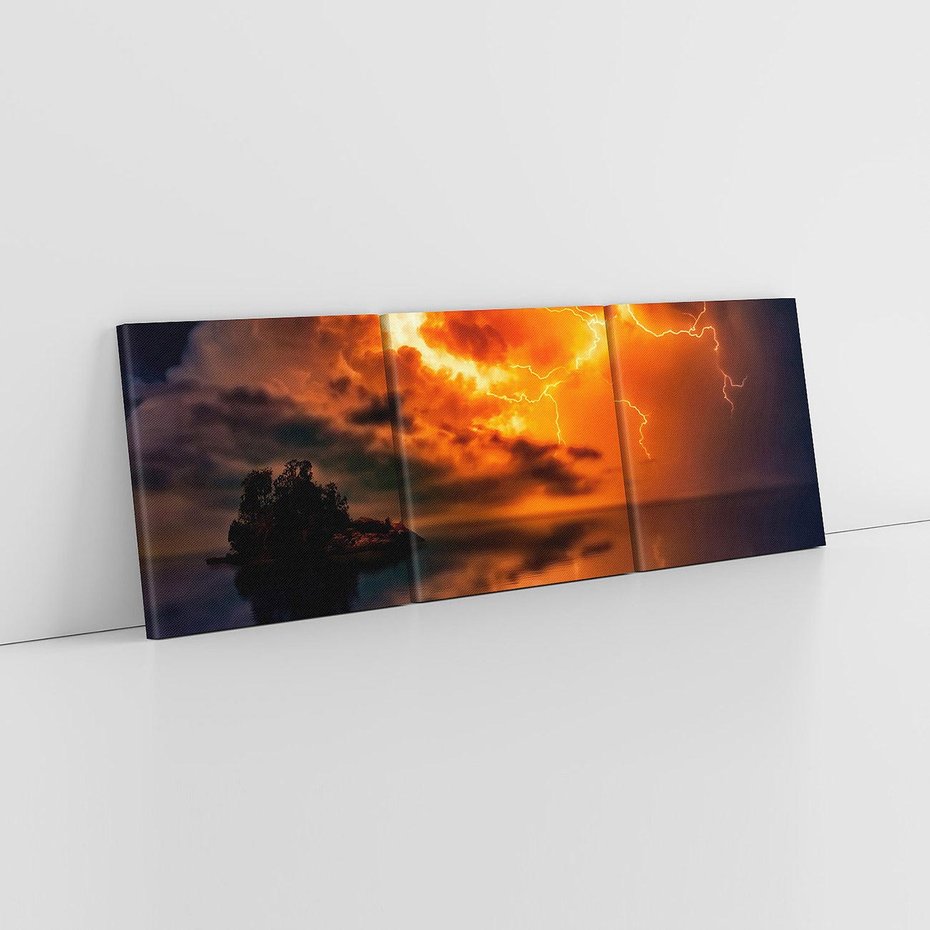 Obraz na płótnie 150x50 - Burza nad morzem z piorunem - burza, piorun