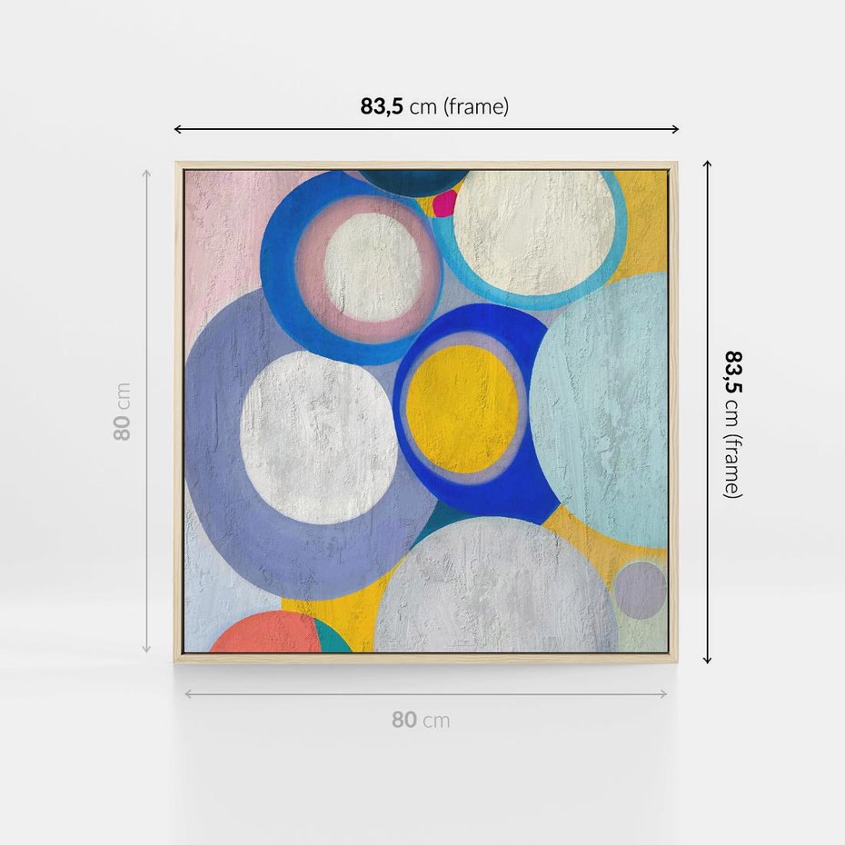 Obraz w ramie 80x80 - Rozkwitająca Symfonia Serca - abstrakcyjne geometryczne kształty, olejny obraz - rama drewno