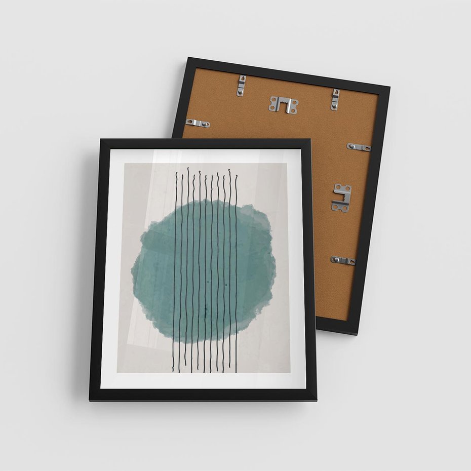 Plakat w ramie 40x50 - Podróżne Inspiracje - abstrakcyjna akwarelowa plama, nieregularne kreski - rama czarna