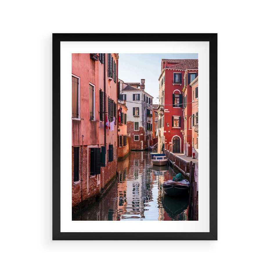 Plakat w ramie 40x50 - Przejażdżka gondolą przez Wenecję - Wenecja, kanały - rama czarna