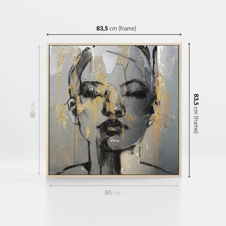 Obraz w ramie 80x80 - Kobieta - Abstrakcyjne Malowidło - złote, usta abstrakcja - rama drewno
