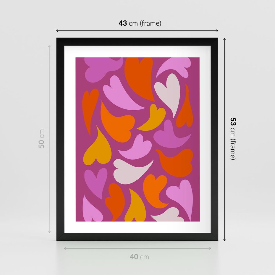 Plakat w ramie 40x50 - Podróżne Boho - wesoła grafika, serca - rama czarna