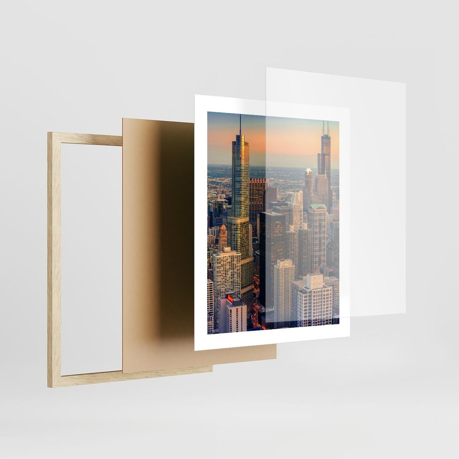 Plakat w ramie 40x50 - Wieżowce Nowego Jorku - Manhattan, wieżowce - rama drewno