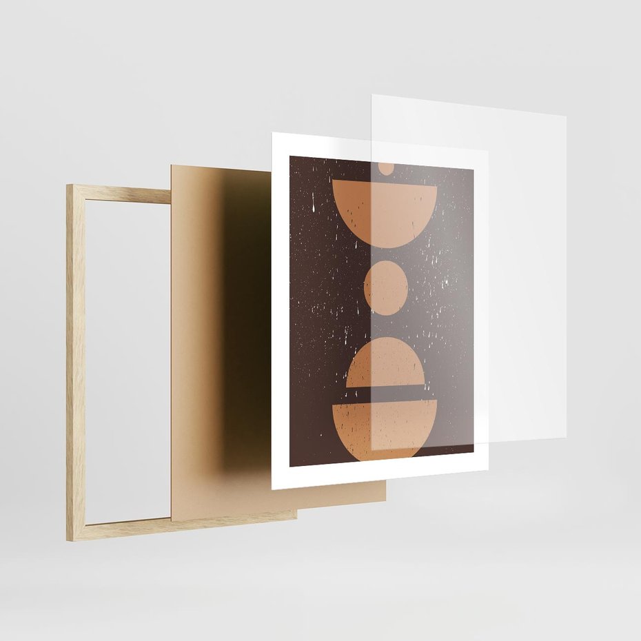 Plakat w ramie 40x50 - Impulsy Przestrzeni - mid century styl, nowoczesna grafika - rama drewno