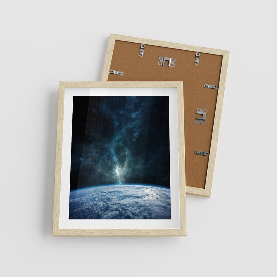 Plakat w ramie 40x50 - Wędrówka przez galaktyki - ziemia, kosmos - rama drewno
