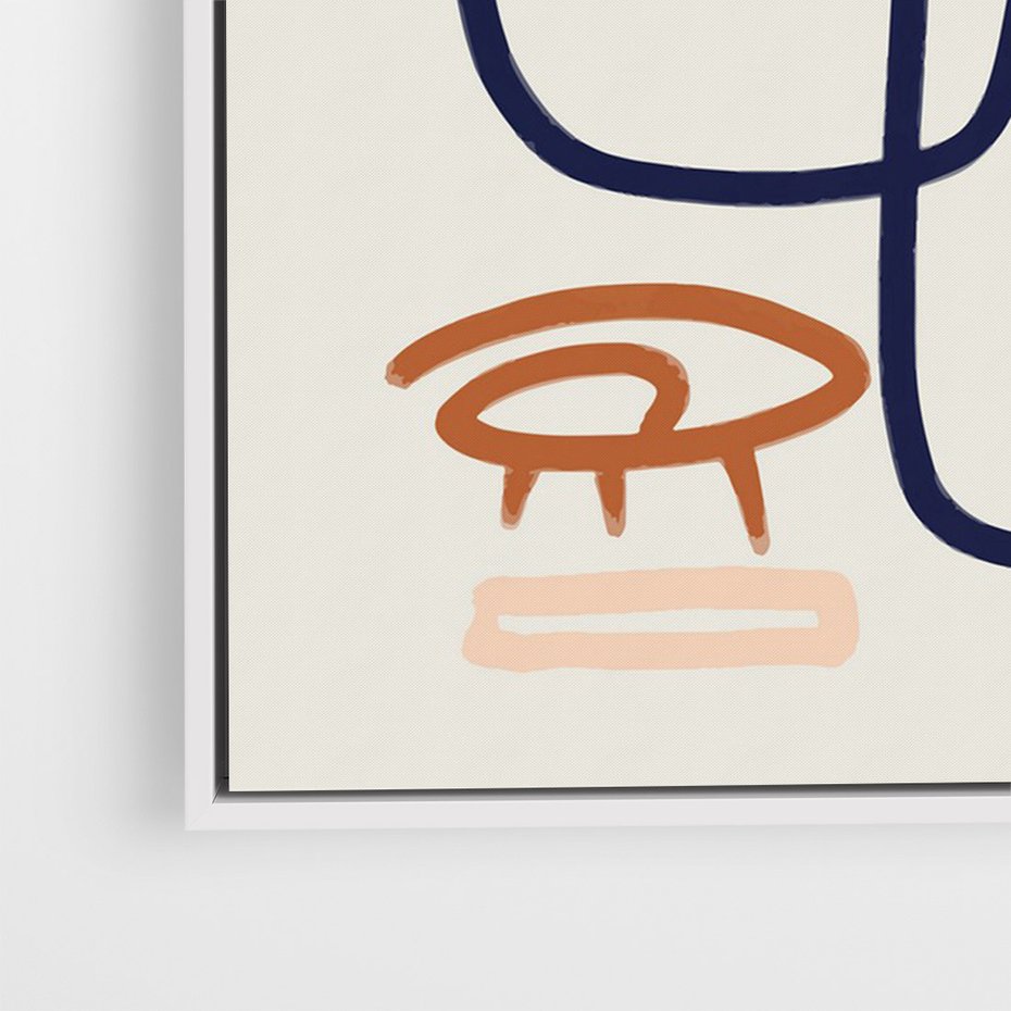 Obraz w ramie 80x120 - Abstrakcyjne Mrugnięcie - abstrakcja w stylu picasso, beżowe tło - rama biała