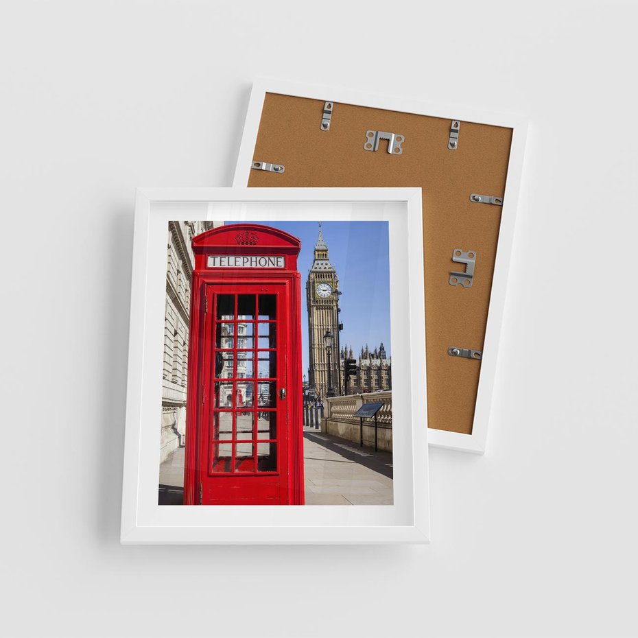 Plakat w ramie 40x50 - Ikoniczna budka telefoniczna w Londynie - budka, telefoniczna - rama biała