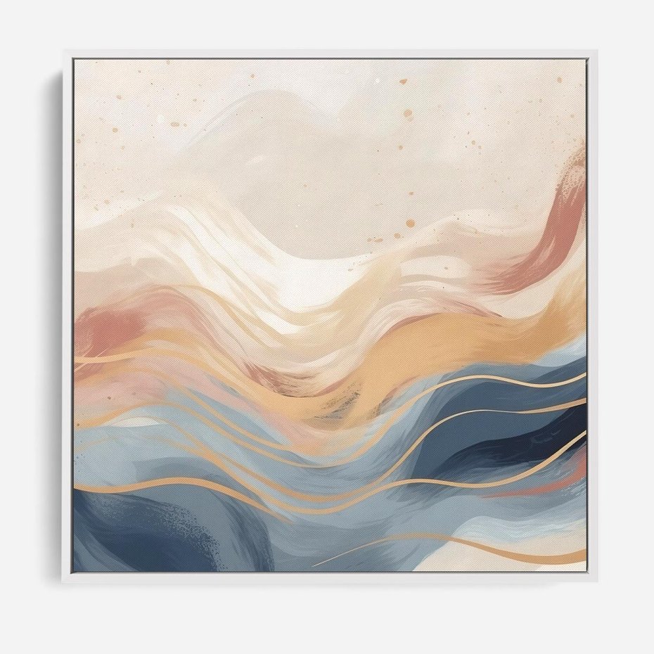 Obraz w ramie 80x80 - Ukojenie Współczesności - abstrakcyjne fale, gładkie linie - rama biała