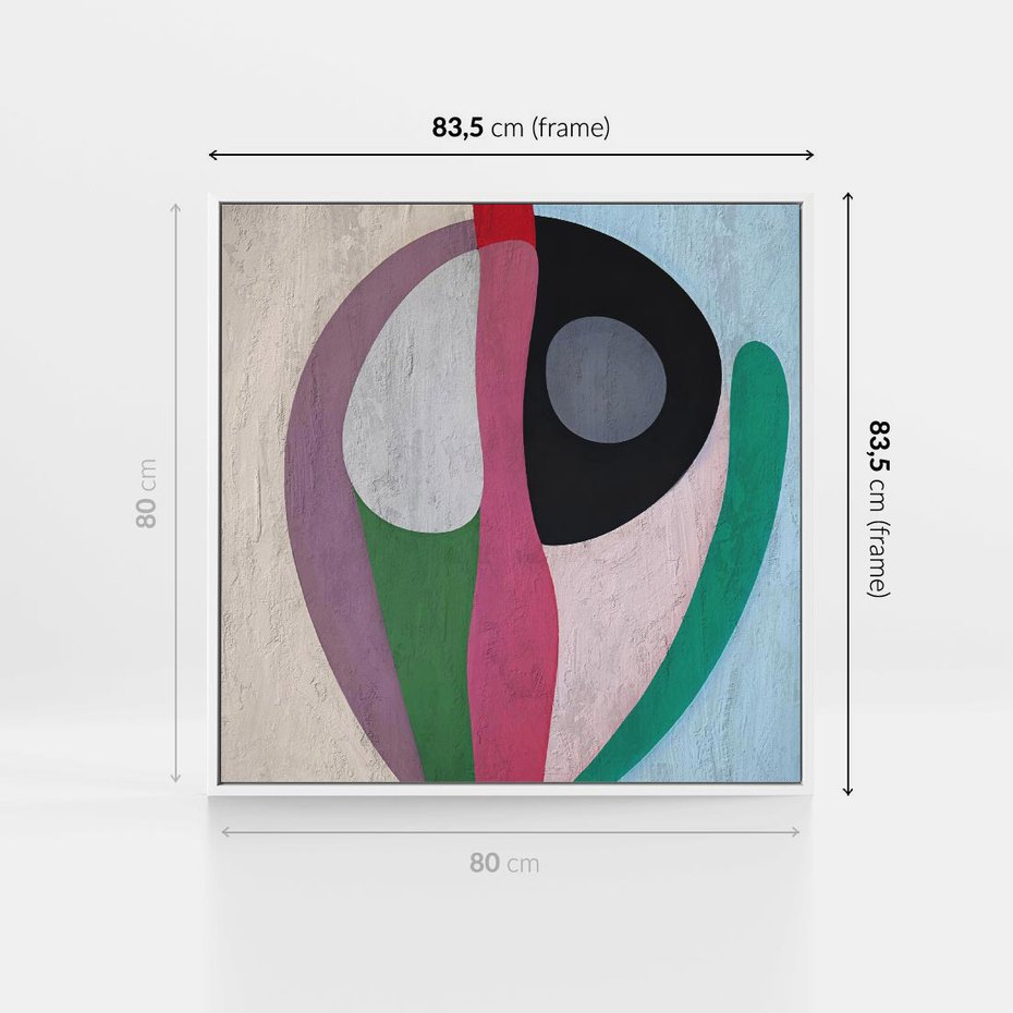 Obraz w ramie 80x80 - Wibracje Kolorów Marzeń - abstrakcyjne dziwne kształty, olejny obraz - rama biała