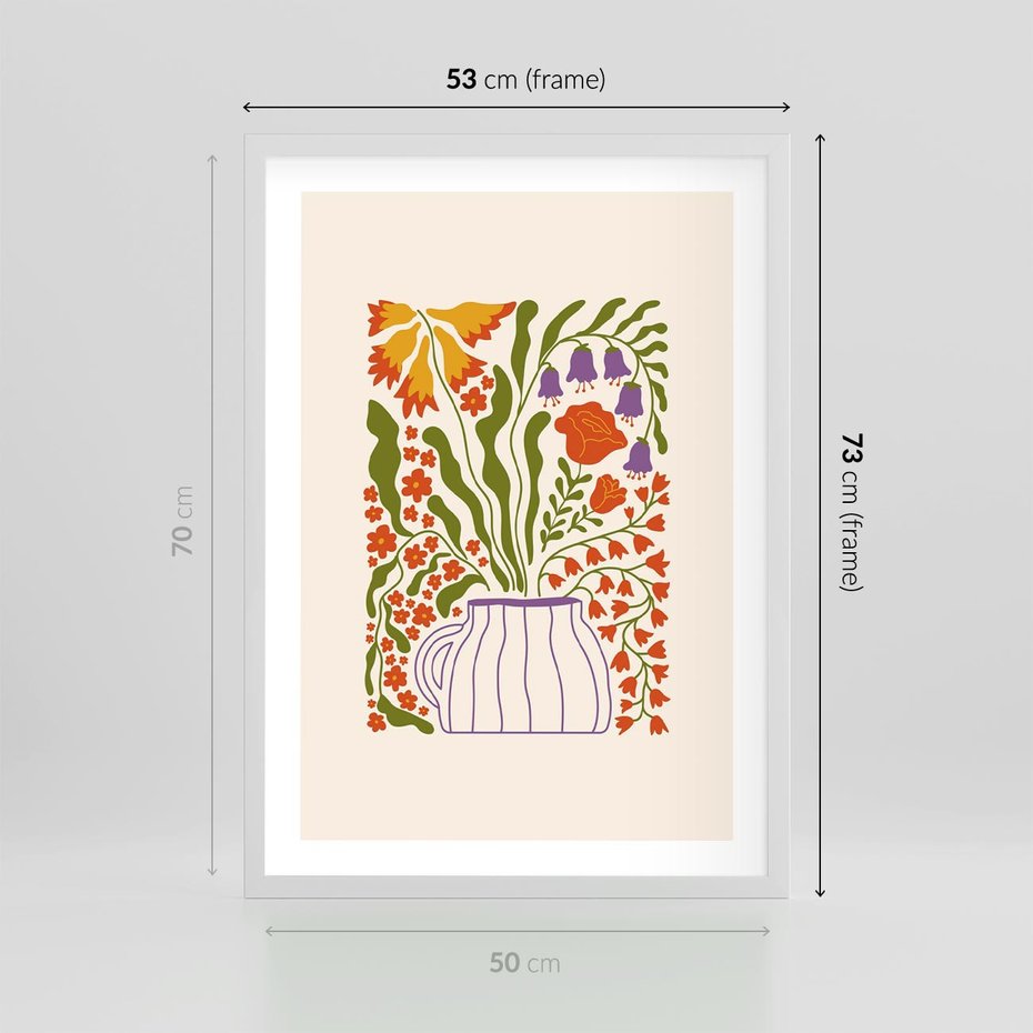 Plakat w ramie 50x70 - Świeżość Kwiatów - kwiaty w wazonie, minimalistyczna kompozycja - rama biała