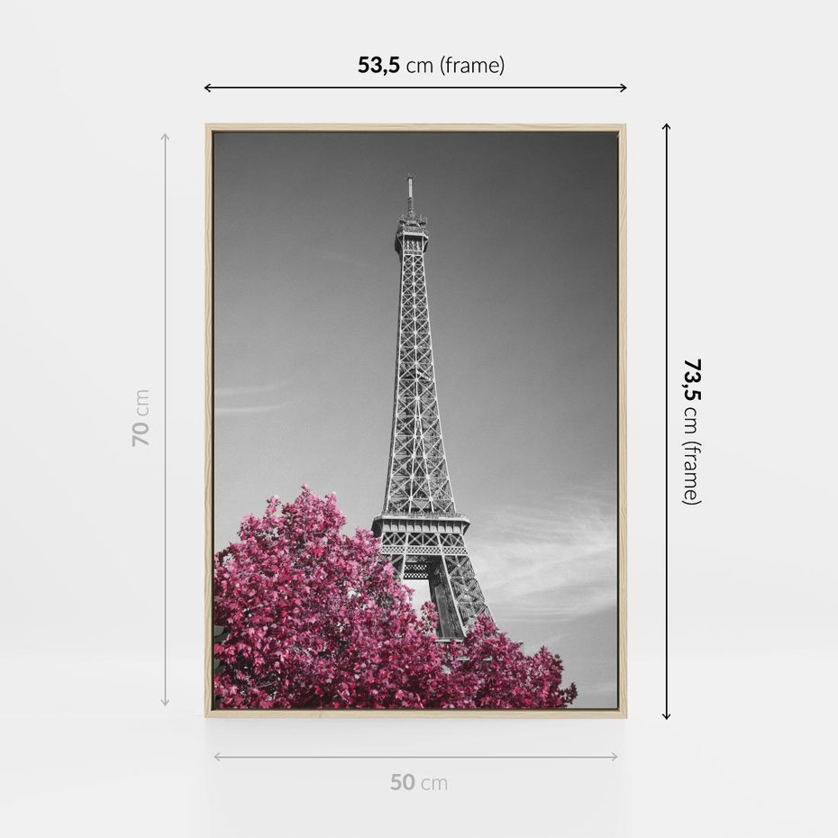 Obraz w ramie 50x70 - Różowy Paryż - czarno białe zdjęcie, wieża eiffla - rama drewno