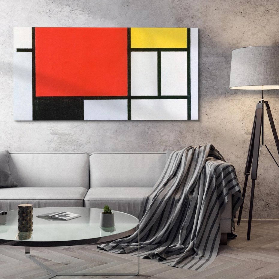 Obraz na płótnie 120x60 - "Composition with Red, Yellow, Blue, and Black" (1921), Piet Mondrian - Reprodukcja - reprodukcja, obraz na płótnie