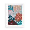 Plakat w ramie 50x70 - Impresje Kształtów - abstrakcyjna kompozycja kwiatowych form, kolor zgaszone - rama biała