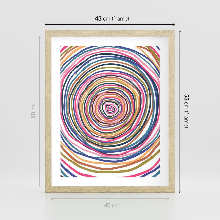 Plakat w ramie 40x50 - Cyrkulująca Harmonia - kolorowe etniczne wzory, tęczowe żywe kolory - rama drewno