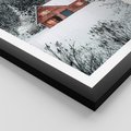 Plakat w ramie 40x50 - Domek w Górach Pokryty Śniegiem - domek w górach, śnieg - rama czarna