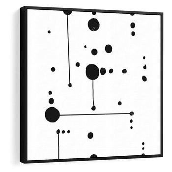 Obraz w ramie 50x50 - Nocne Zawirowania - abstrakcyjny plakat, czarne kropki i kreski - rama czarna