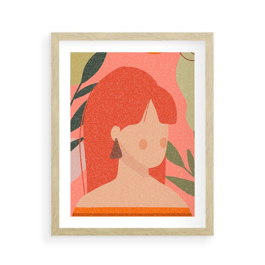 Plakat w ramie 40x50 - Kobieca Refleksja - nowoczesny plakat, styl retro - rama drewno