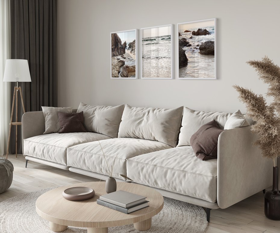 Zestaw obrazy w ramie 50x70 galeria - Morze, plaża, klify - rama biała