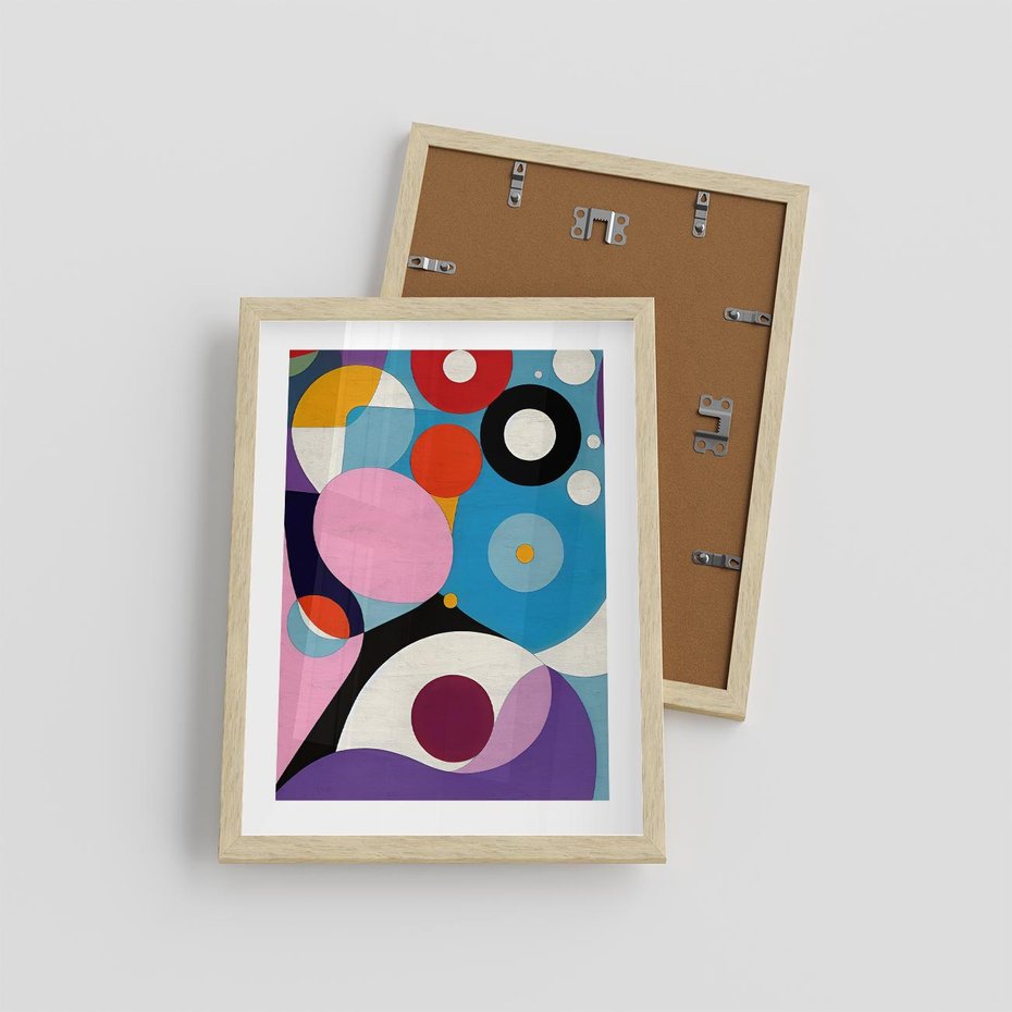 Plakat w ramie 30x40 - Kolorowe Ulotności - abstrakcyjny obraz olejny, żywe kolory - rama drewno