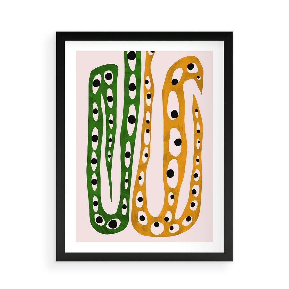 Plakat w ramie 50x70 - Migocące Zmaganie - abstrakcyjny obraz, dziwne kształty - rama czarna