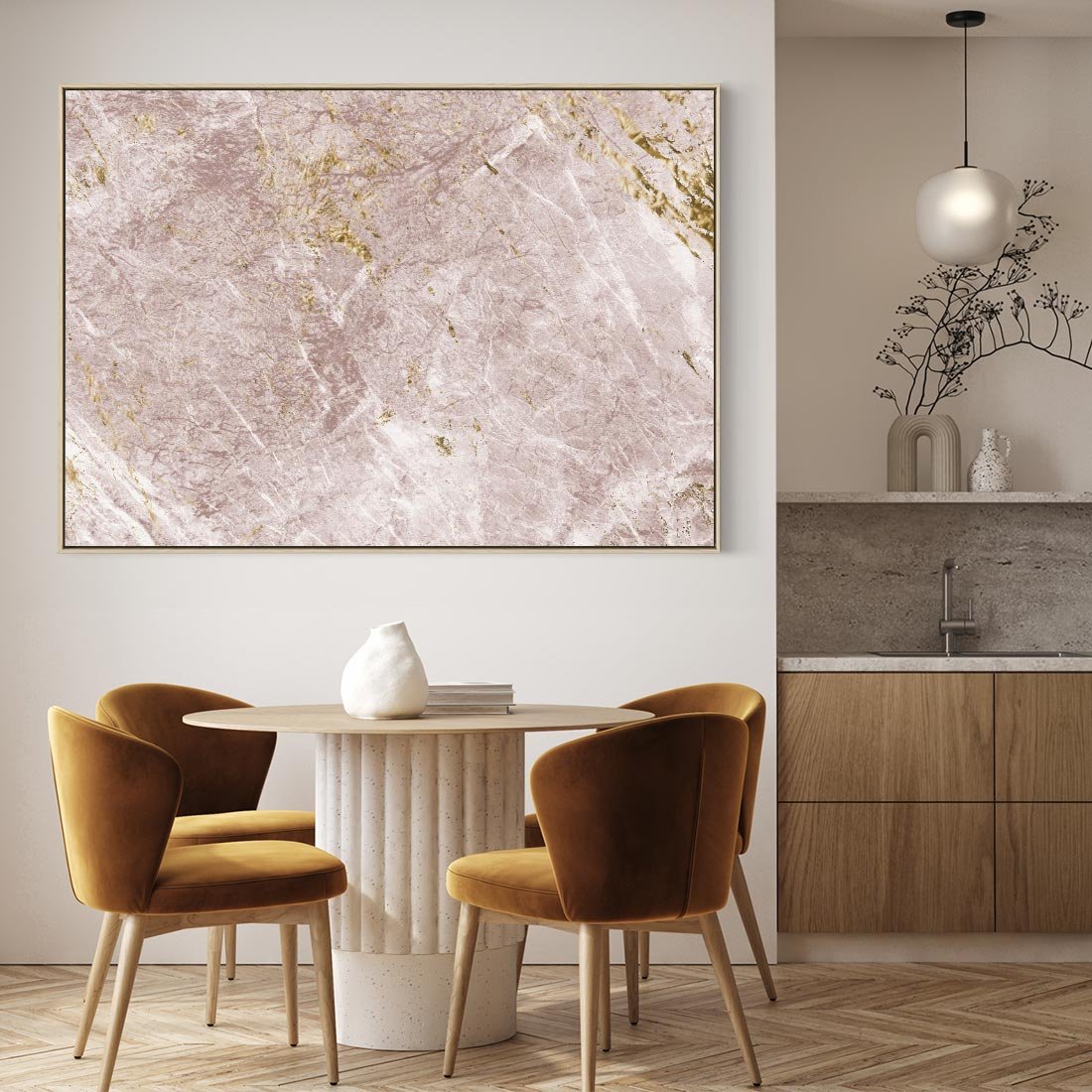 Obraz w ramie 120x80 - Wyjątkowa Stylizacja - marmur, złoto - rama drewno