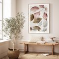 Plakat w ramie 50x70 - Pastelowe Liście z Nutką Złota - liście, pastelowe kolory - rama drewno