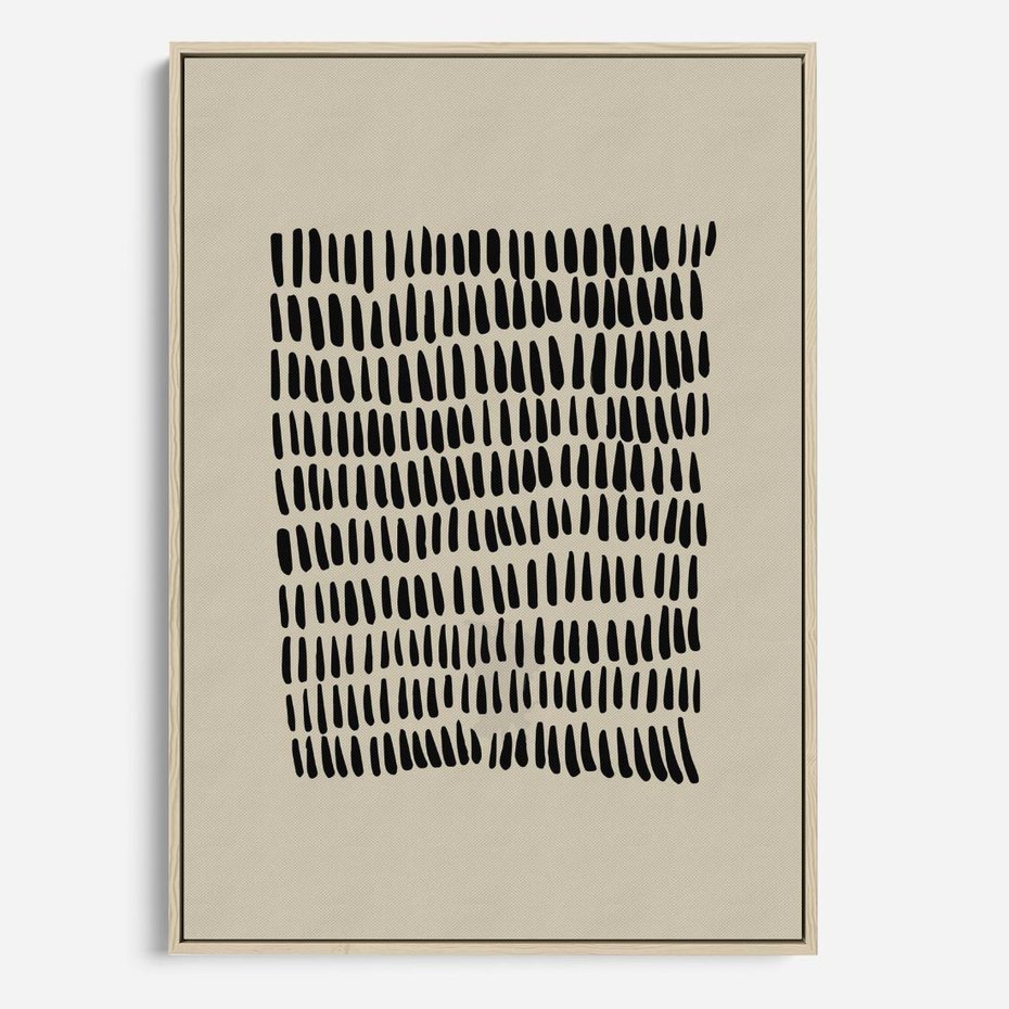 Obraz w ramie 50x70 - Energetyczne Pulsacje Nowości - boho plakat, czarne kropki kreski - rama drewno