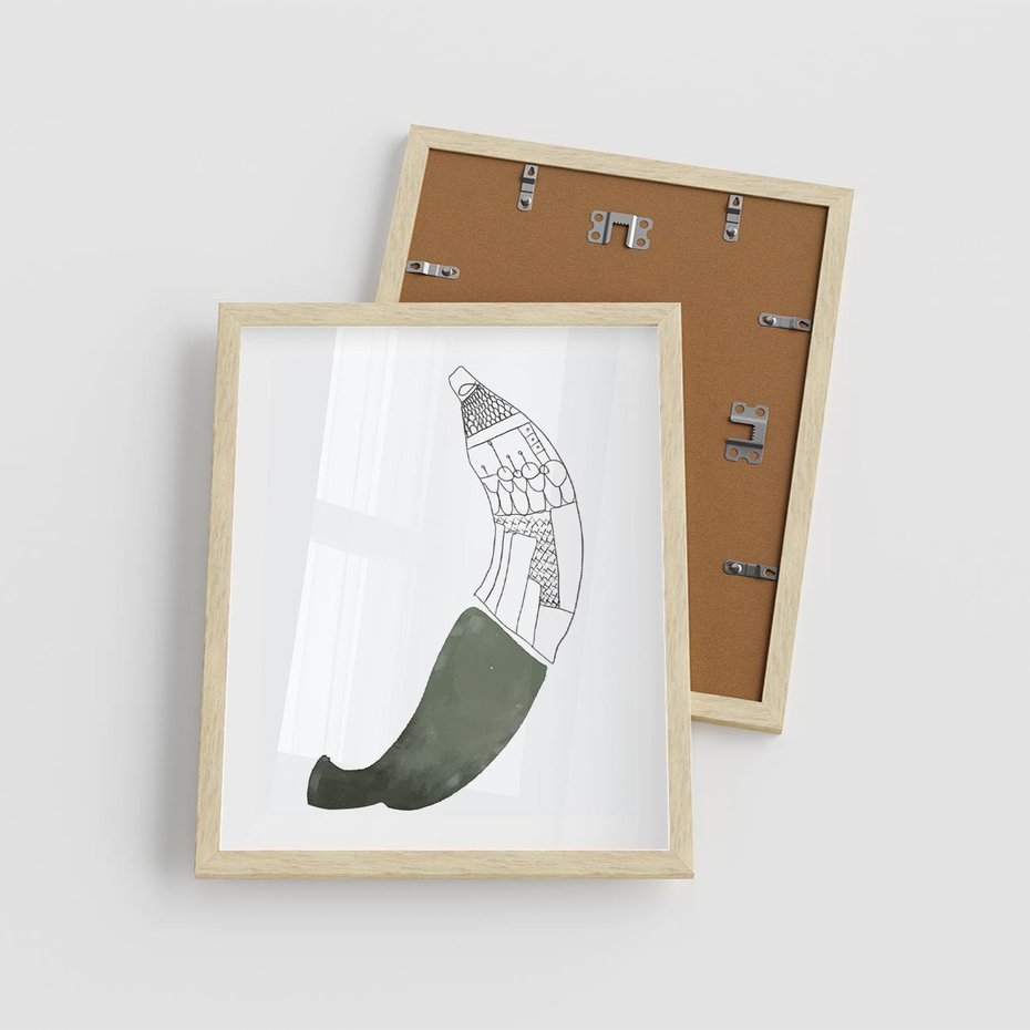 Plakat w ramie 40x50 - Rozkwitające Barwy Akwareli - minimalistyczny plakat, banan - rama drewno