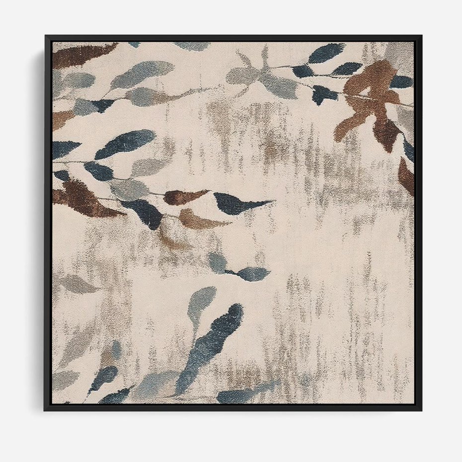 Obraz w ramie 50x50 - Refleksje liściowych barw - abstrakcyjne kształty, przypominają liście - rama czarna