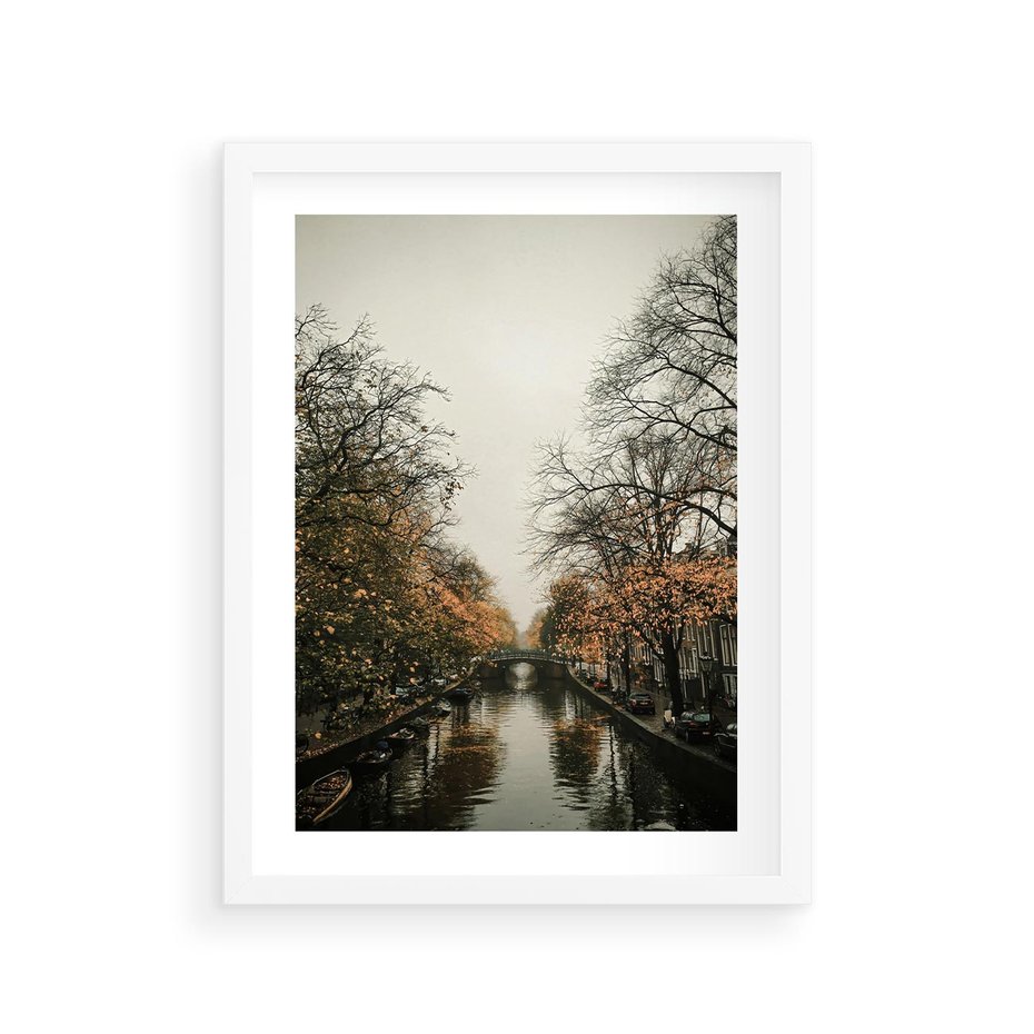 Plakat w ramie 30x40 - Jesienne Spacerki po Holenderskich Kanałach - kanały, Holandia - rama biała