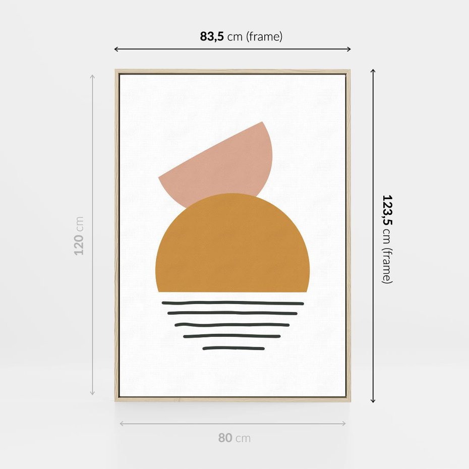 Obraz w ramie 80x120 - Kolory Przyszłości - kompozycja kół i kresek, ciepłe kolory - rama drewno