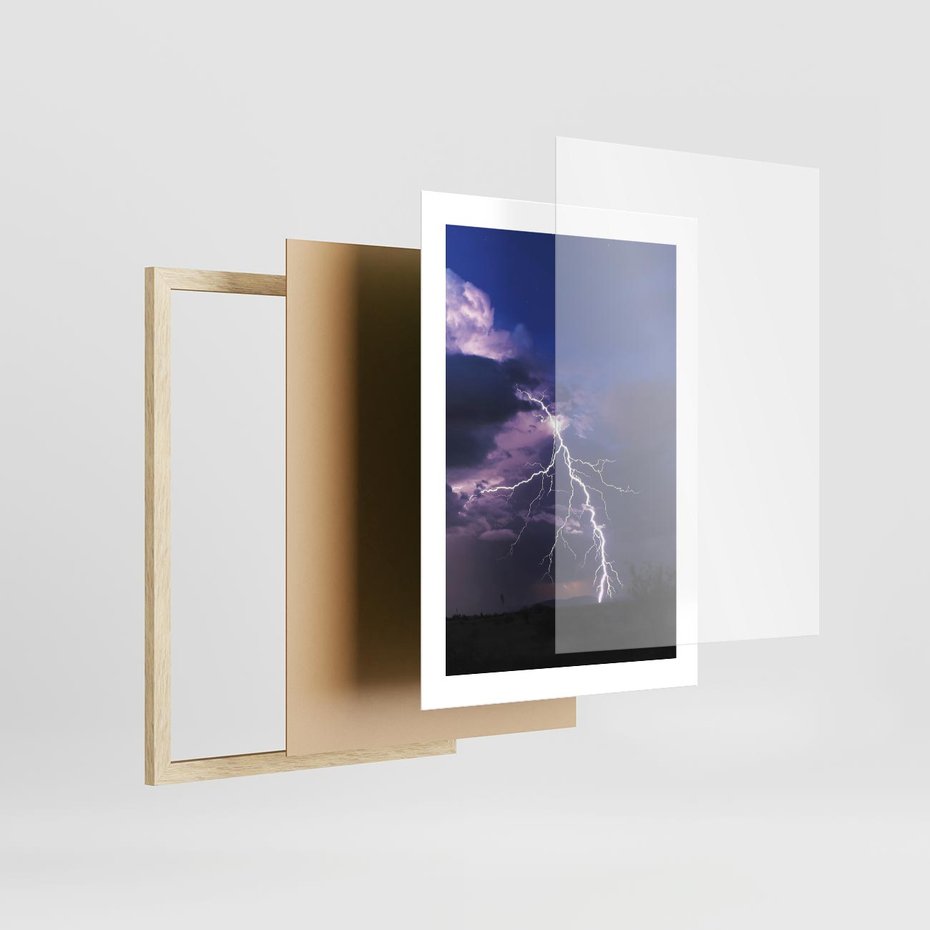 Plakat w ramie 30x40 - Burza z błyskawicami nad horyzontem - burza, błyskawica - rama drewno