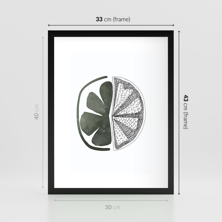 Plakat w ramie 30x40 - Cytrynowe Echo - minimalistyczny plakat, cytryna - rama czarna
