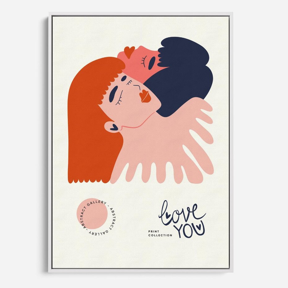 Obraz w ramie 70x100 - Rondo melancholii - para zakochanych, graficzny obraz - rama biała