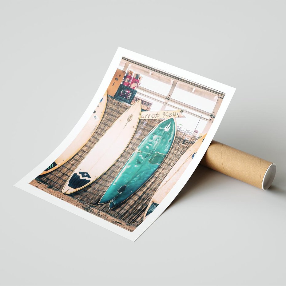Plakat bez ramy 40x50 - Deski Surfingowe w Pionie - deski surfingowe, ustawione pionowo