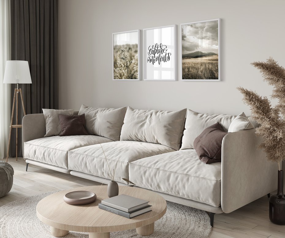 Zestaw obrazy w ramie 50x70 galeria - Boho, minimalizm, spokój, napis - rama biała