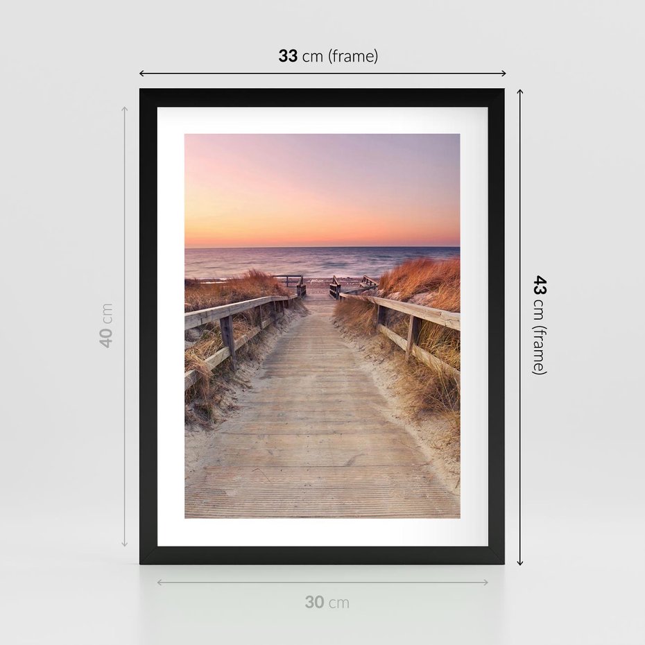 Plakat w ramie 30x40 - Spacer Wśród Przyboju - dróżka, morze - rama czarna