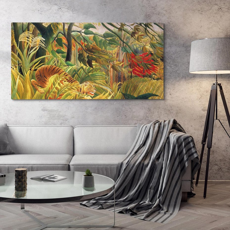 Obraz na płótnie 120x60 - "Tygrys w tropikalnej burzy" (1891) Henri Rousseau - Reprodukcja - reprodukcja, obraz na płótnie