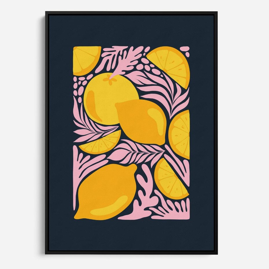 Obraz w ramie 70x100 - Kreatywne Rytmy - granatowe tło, nowoczesna kompozycja - rama czarna